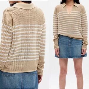 Relaxed Stripe Knit Tan and White Sweater